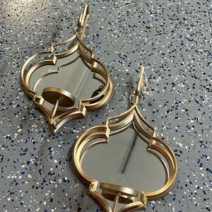 2 gold mirrored sconce candle holders